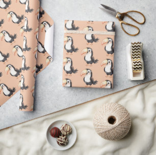 Peach Toucan Bird Animal Birthday Wrapping Paper