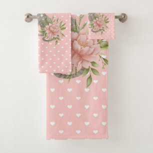 Peach Towel Watercolor Hand Painted Floral Cat