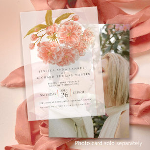 Peach tree blossom watercolor photo wedding arch vellum invitations