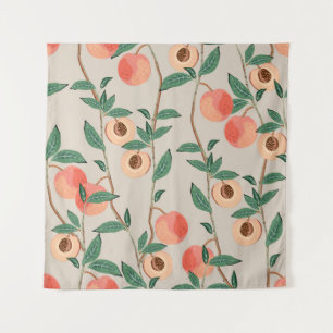 Peach tree branches with leaves and fruits on a li tapestry