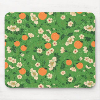 Peach Tree on Green Background Mouse Pad