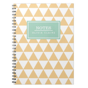 Peach Triangle Pattern Mint Name Template Spiral Notebook
