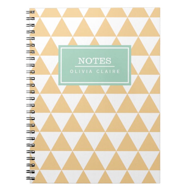 Peach Triangle Pattern Mint Name Template Spiral Notebook (Front)