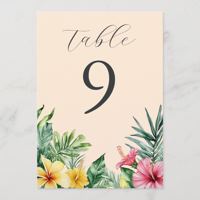 Peach Tropical Floral Greenery Table Number (Front)