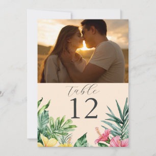 Peach Tropical Floral Photo Table Number