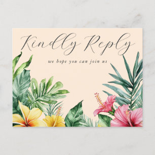 Peach Tropical Floral Song Request RSVP Postcard