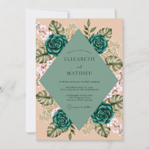 Peach Tropical Foliage Eucalyptus Wedding Invitation