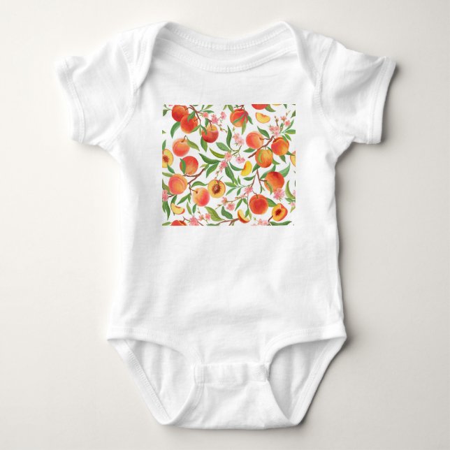 Peach Tropical Fruit Vintage Pattern. Baby Bodysuit (Front)