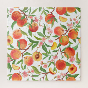 Peach Tropical Fruit Vintage Pattern. Jigsaw Puzzle