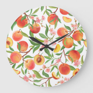 Peach Tropical Fruit Vintage Pattern. Large Clock