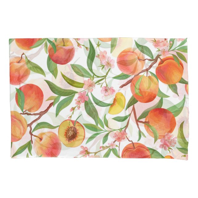 Peach Tropical Fruit Vintage Pattern. Pillowcase (Front)