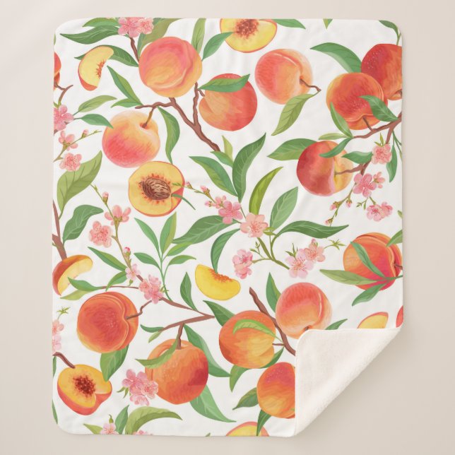 Peach Tropical Fruit Vintage Pattern. Sherpa Blanket (Front)