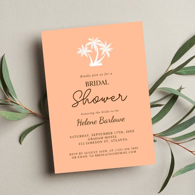 Peach Tropical Modern Minimalist Bridal Shower Invitation (Peach Tropical Modern Minimalist Bridal Shower Invitation)