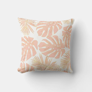 Peach tropical monstera leaves pattern cushion
