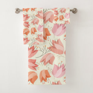 PEACH TULIP PATTERNS BATH TOWEL SET