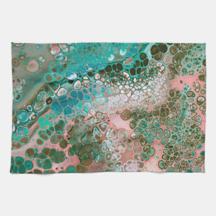 Peach & Turquoise Acrylic Pour Abstract Tea Towel