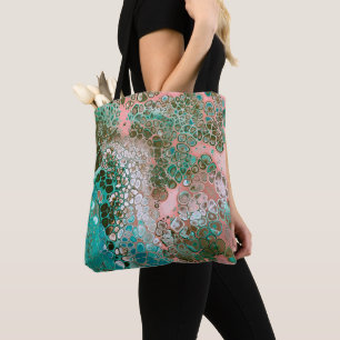 Peach & Turquoise Acrylic Pour Abstract Tote Bag