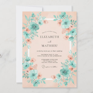 Peach Turquoise Floral Dream Wedding Invitation