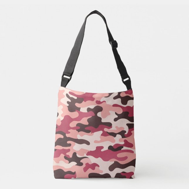 Peach Urban Camo Pink Brown Ruby Red Crossbody Bag (Front)