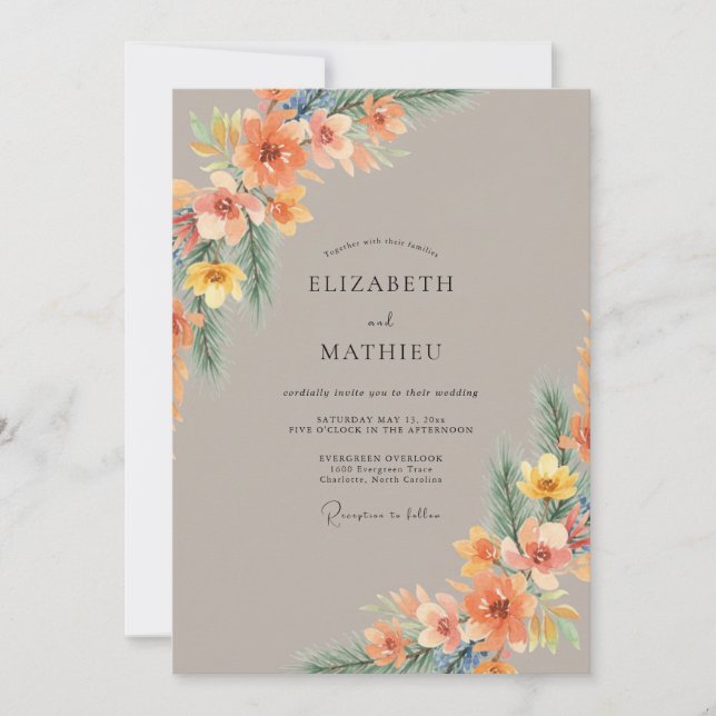 Peach Vibrant Floral Wedding Invitation (Front)