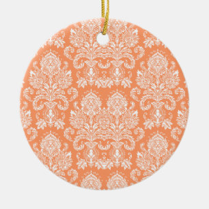 Peach Victorian Damask Ceramic Tree Decoration