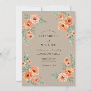 Peach Vintage Autumnal Wedding Invitation