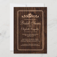 Peach Vintage Barn Wood Bridal Shower Invitations