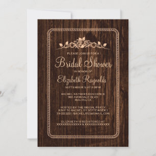 Peach Vintage Barn Wood Bridal Shower Invitations