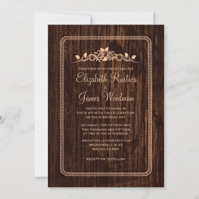Peach Vintage Barn Wood Wedding Invitations (Front)