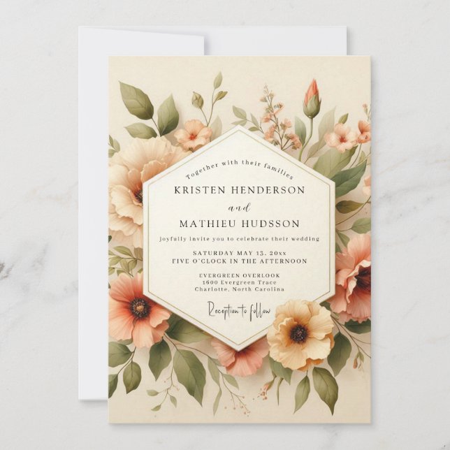 Peach Vintage Bloom Wedding Invitation (Front)