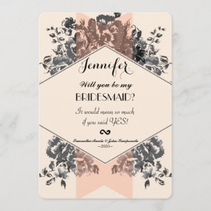 Peach Vintage Floral and Stripe Invitation