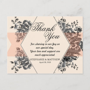 Peach Vintage Floral and Stripe Postcard