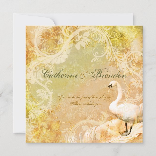 Peach vintage floral bird engagement invitation (Front)