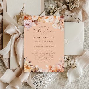 Peach Vintage Floral Fall Baby Shower Invitation