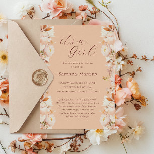 Peach Vintage Floral Fall It's a Girl Baby Shower Invitation