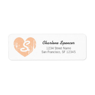 Peach vintage heart monogram Return Address Labels