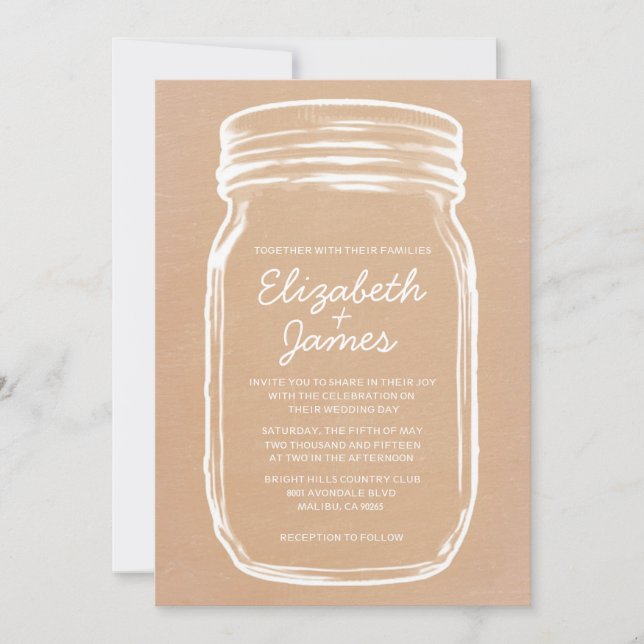 Peach Vintage Mason Jar Wedding Invitations (Front)