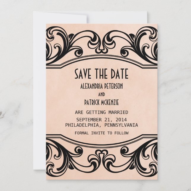 Peach Vintage Swirls Save the Date Invite (Front)