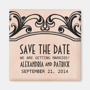 Peach Vintage Swirls Save the Date Magnet