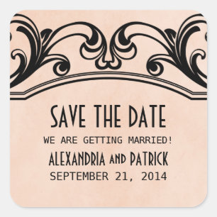 Peach Vintage Swirls Save the Date Stickers