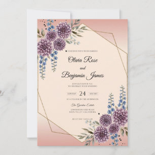 Peach Violet Dahlia Wedding Invitation