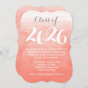 Peach Watercolor 2019 Graduation Party Invitation