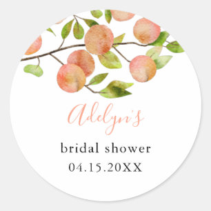 Peach Watercolor Bridal Shower Classic Round Sticker