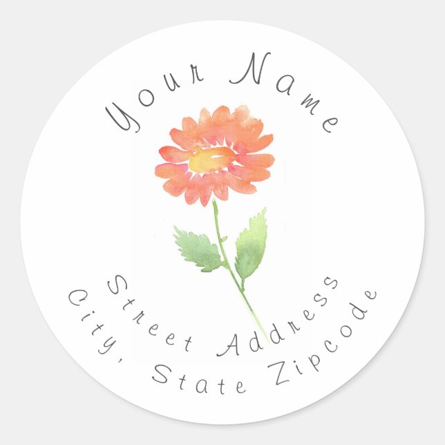 Peach Watercolor Daisy Flower Address Label (Front)