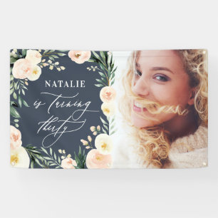 Peach watercolor floral 30th birthday party decor banner