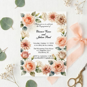 Peach Watercolor Floral Botanical Engagement Party Invitation