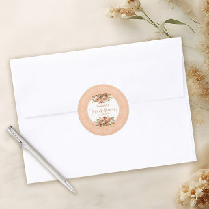Peach Watercolor Floral Bridal Shower Classic Round Sticker