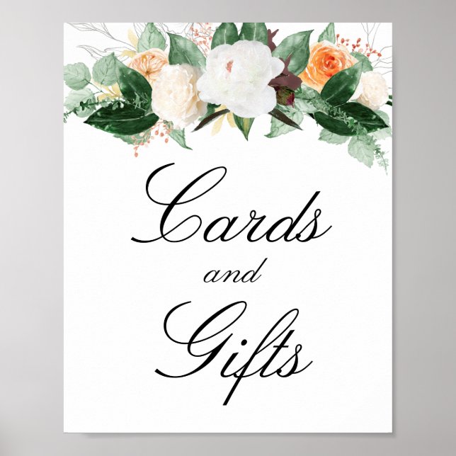 Peach Watercolor Floral  Cards and  Gifts Wedding Poster (Front)