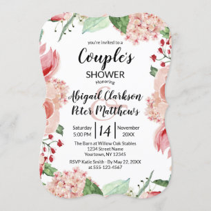 Peach Watercolor Floral Couples Wedding Shower Invitation