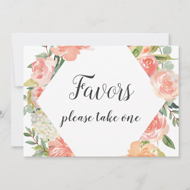Peach Watercolor Floral Favours Sign Invitation (Front)
